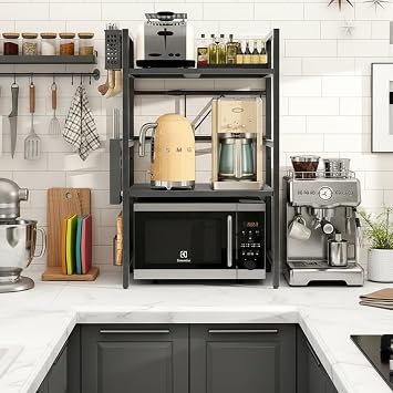 Expandable Microwave Shelf,3-Tier Microwave Stand,Black