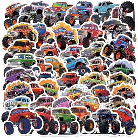 50PCS Monster Truck Stickers, Truck Car Stickers for Kids, Car Stickers Waterproof for Water Bottles Skateboard Car Bike Phone Case Laptop Suitcase, Cool Monster Truck Gifts for Girls Boys Party Cover