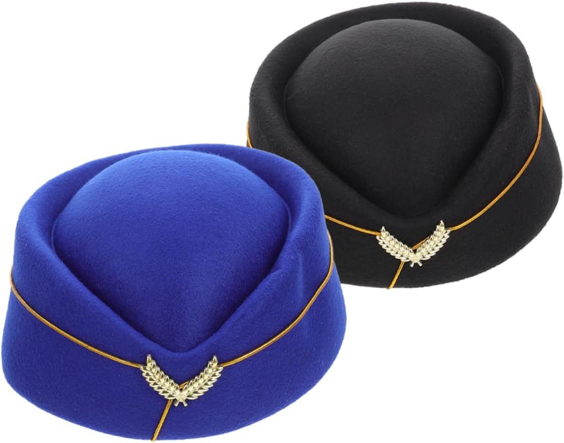 2pcs Stewardess Hat for Women Captain Hat Costume Decor Cosplay Accessory