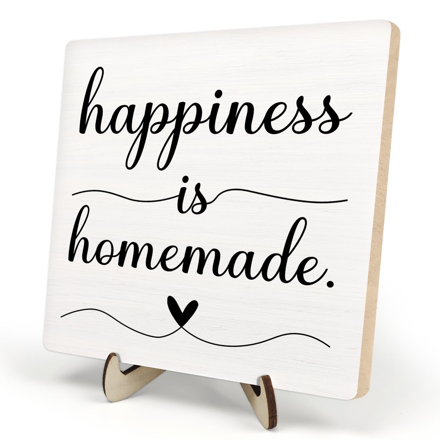 Kitchen Decor Sign, Funny Modern Kitchen Decor Sign, Rustic Wooden Plaque Kitchen Farmhouse Tabletop Decor Signs, Happiness is Homemade Kitchen Art Decor Sign 5.9 x 5.9Inch (White-Homemade)-image-7