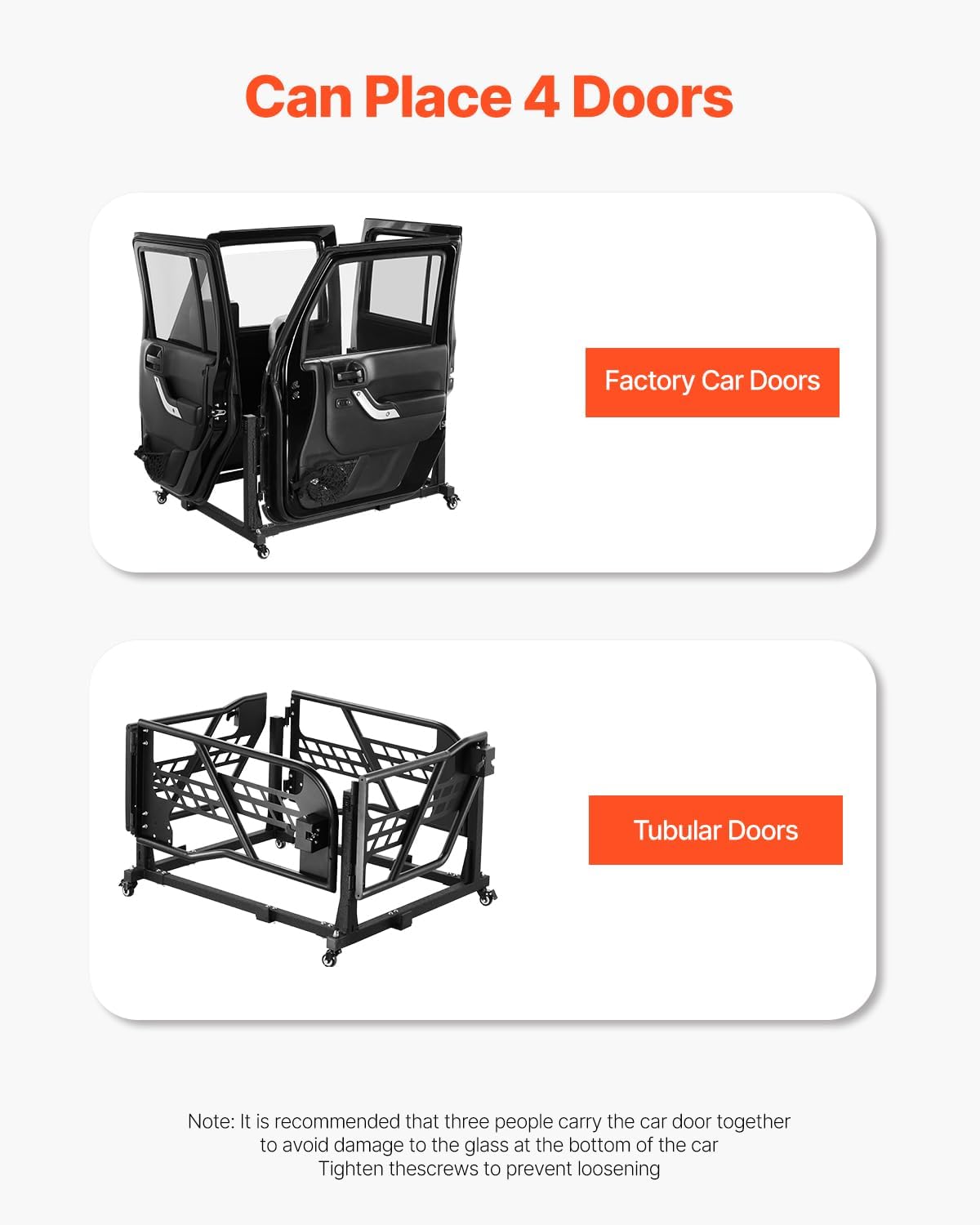 VEVOR Jeep Door Storage Cart, 4 Doors Moveable Storage Cart Rack with Thickened Rubber Cushion, Sturdy Car Door Holder Cart Fit for Jeep Wrangler JK JL/Gladiator JT 2007-2023 JK JL/Gladiator JT