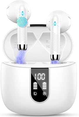 Cuffie Bluetooth, Auricolari Bluetooth 5.4 Cuffie Wireless in-ear con 4 Mic, 2026 Cuffie Senza Fili ENC Cancellazione Rumore, Mini Cuffiette Sport Earbuds IP7 Impermeabile HiFi Stereo/LED/USB-C Bianco