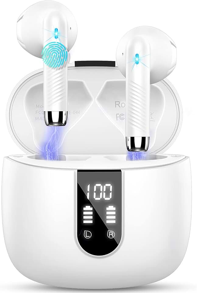 Auriculares Inalámbricos Auriculares Bluetooth 5.3 con 4 ENC Mics, 2024 Cascos Inalambricos Bluetooth Cancelación de Ruido, 56H HiFi Estéreo in Ear Auriculare Deportivos IP7 Impermeable, LED Pantalla