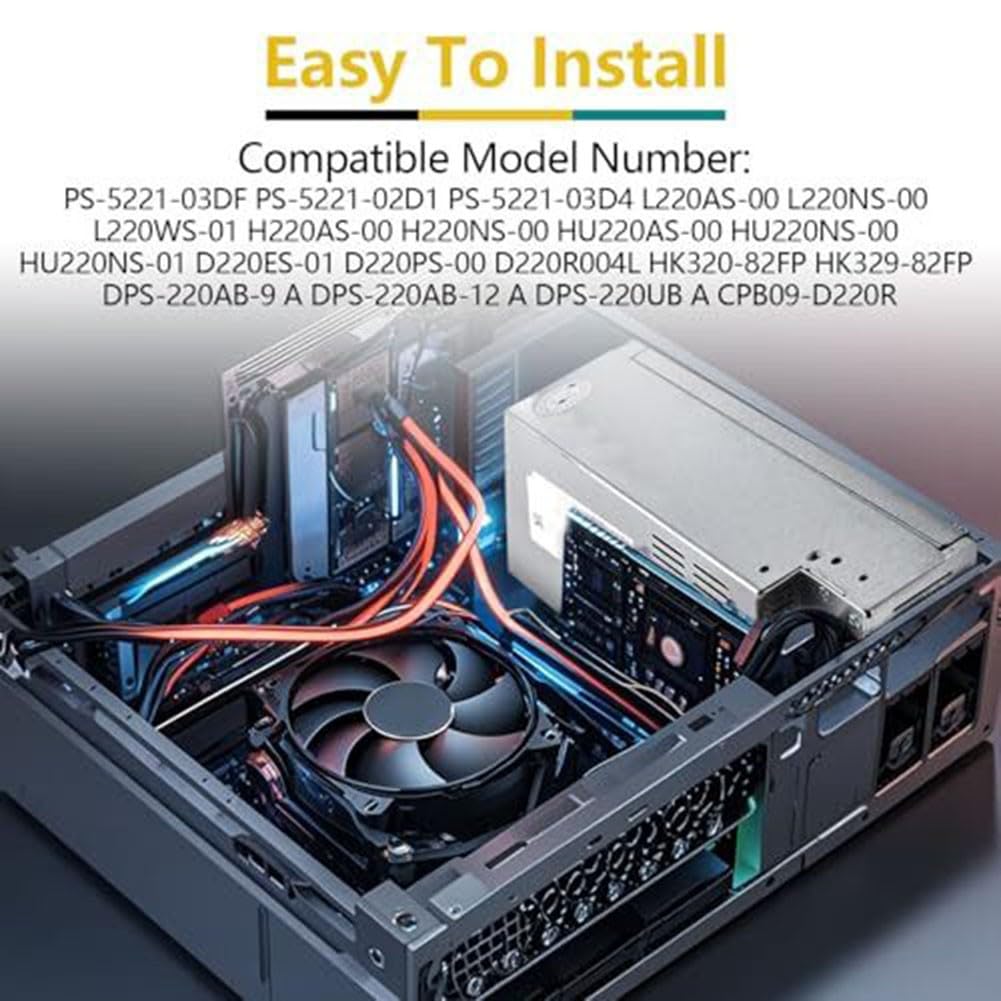Netzteil 220W Für Dell OptiPlex 3647 660S V270S D06S, Ersatz für H220AS-00 L220AS-00 D220ES-01 PS-5221-03DF, ATX Stromversorgung mit 24-Pin & SATA Anschlüssen, Silber