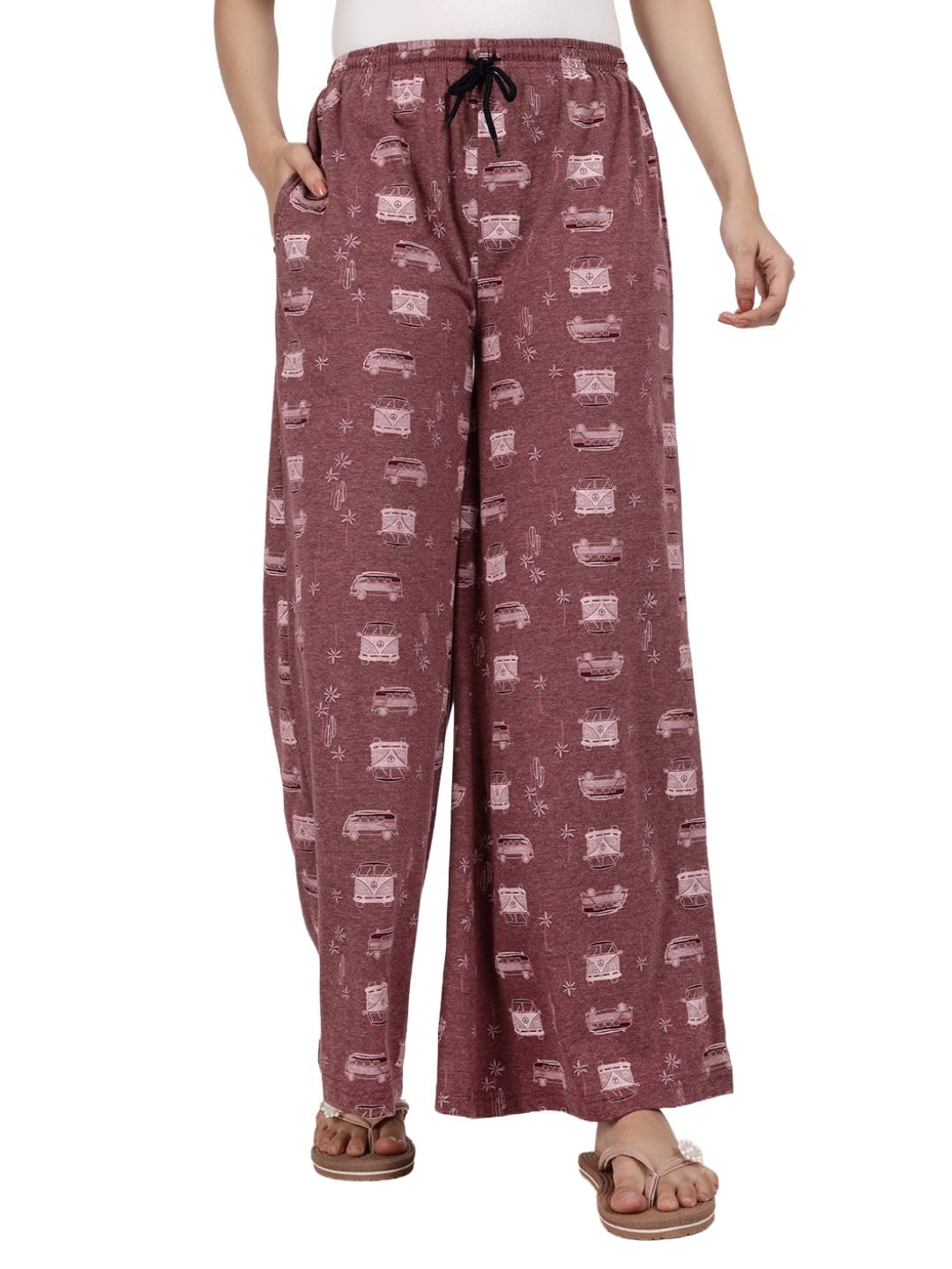 esplendido Women pyjama pure cotton relaxed fit Wide-leg loungepant (Maroon;XL)-picture-22