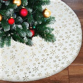 Ywlake Christmas Tree Skirt 36 Inch White Plush Xmas Tree Skirt Base Floor Mat Cover XMAS Party Decor Gold Snowflake Tree Skirt for Christmas New Year Party Holiday Decorations (90cm)