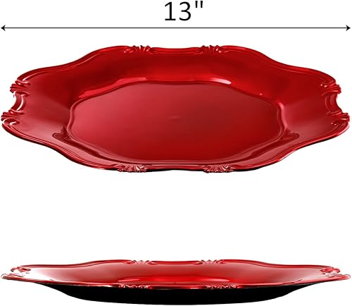 Miniatura 2 de ZOOFOX Juego de 12 platos de carga rojos, cargador festoneado metálico de 13 pulgadas para plato de cena, platos de servicio decorativos para mesa