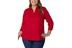 RD Ruby Rd Women's Plus Size Easy Care Quarter Sleeve Woven Shirt