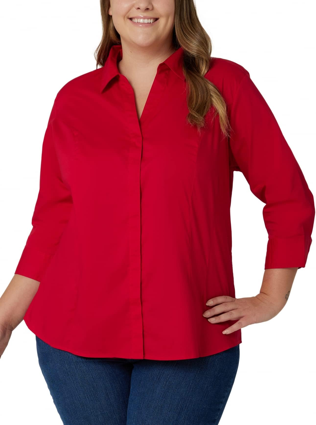 Riders by Lee Indigo Womens Plus Size Easy Care ¾ Sleeve Woven Shirt