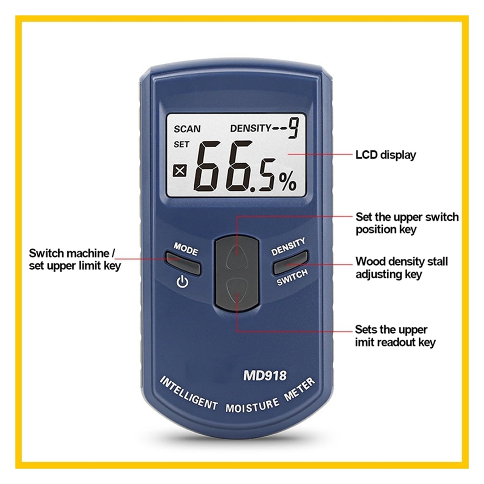 Induktives Hygrometer, Holzfeuchtigkeitsdetektor, digitaler Feuchtigkeitsmesser for Holz, 4–80% MD918 (1 Stück) Einfache Bedienung