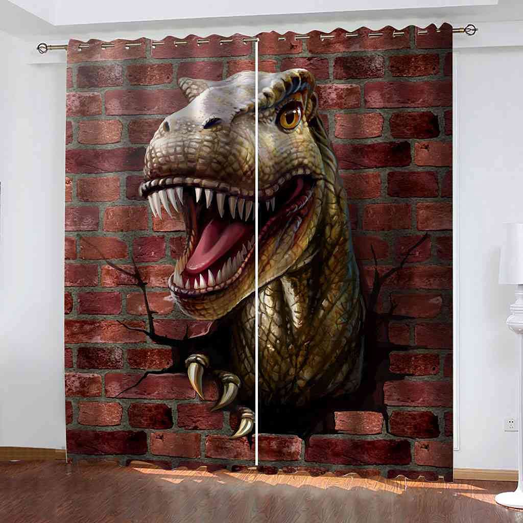 Rideau dinosaure briques rouges occultant pour la chambre d'enfant