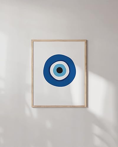 Vista 157 de HAUS AND HUES Evil Eye Decor - Navy Blue Wall Art, Evil Eye Wall Decor, Mykonos Artwork, Evil Eyes Print, Big Eyes Painting Print, Evil Eye Poster