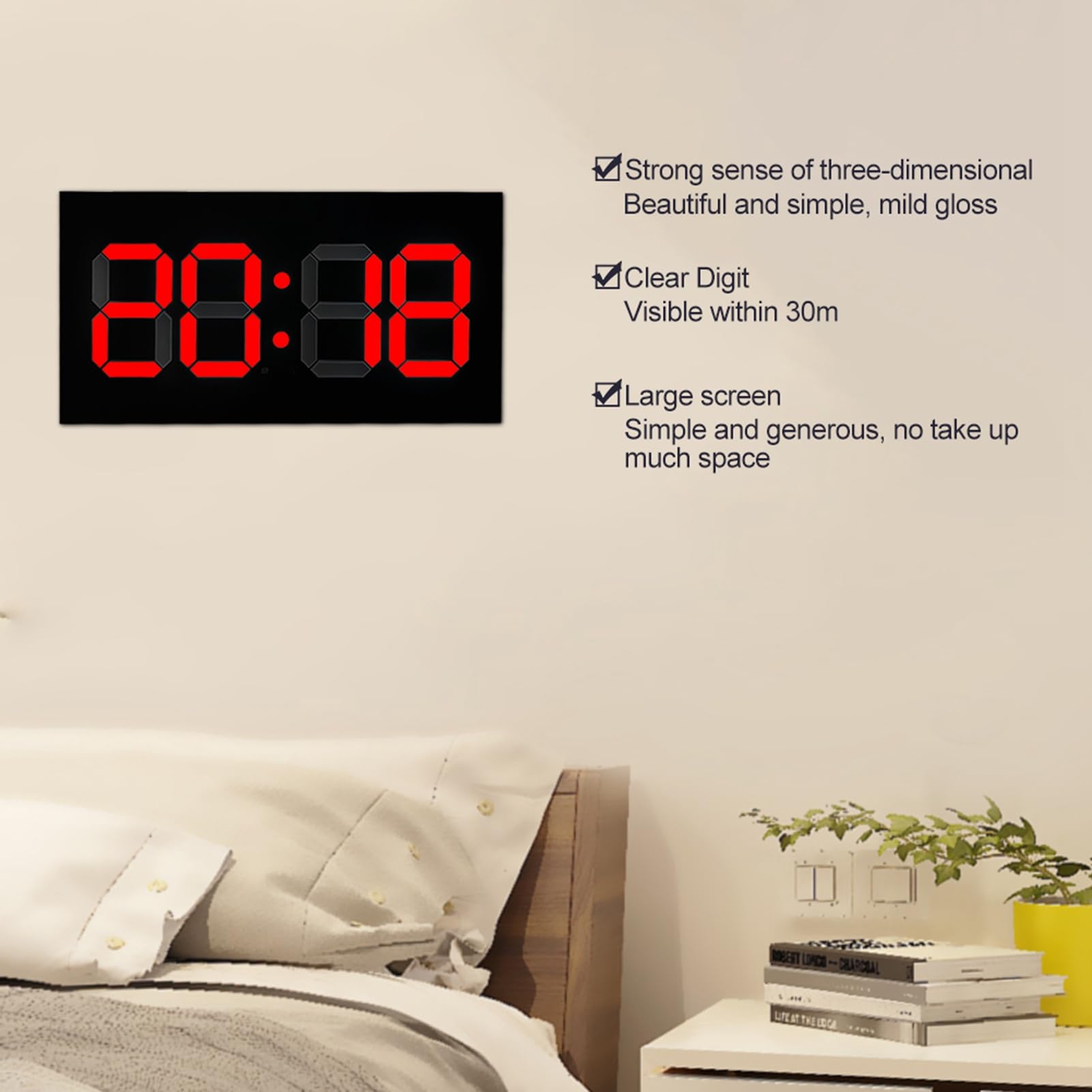 Gran reloj digital con números y control remoto, ahorro de energía acrílico 3D despertador, perfecto para el hogar y la oficina (enchufe de la UE)