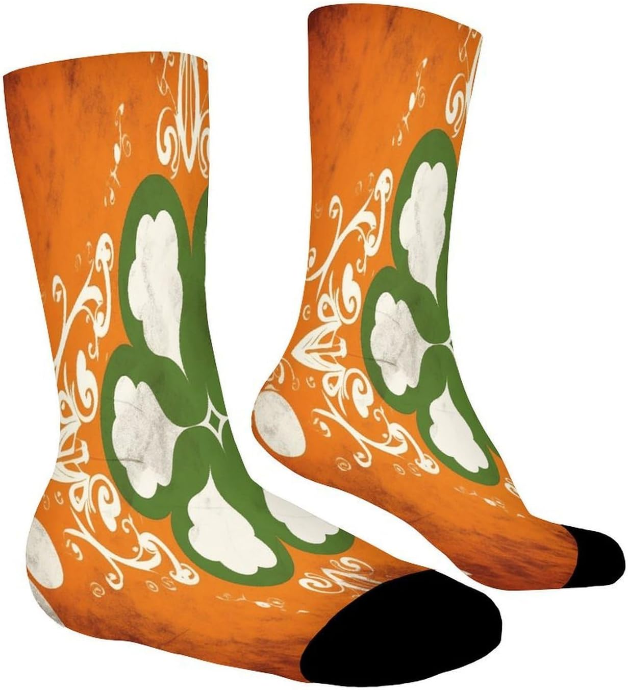 Green And White Pattern Crew Sock High Stocking Grippy Socks | Socks for Men & Women,Stockings-Long Thin Tube Sports, Breathable Soft Athletic for Nurses,Travel