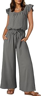 Dokotoo Jumpsuits for Women 2026 Summer Ruffle Sleeves Square Neck Rompers Drawstring Overalls with Pockets