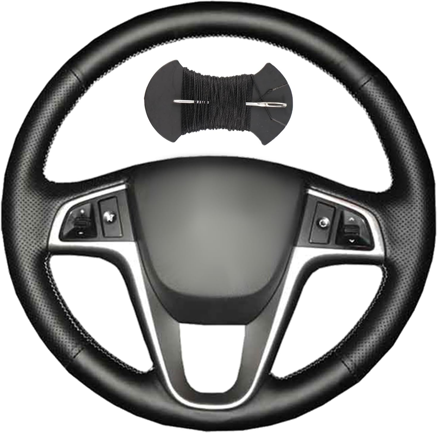 Car Steering Wheel Cover Microfiber Leather Stitch Wheel Wrap Fit for Hyundai Solaris (RU) 2010-2017, Verna 2010-2017, i20 2008-2015, and Accent 2008-2017 Models,Black