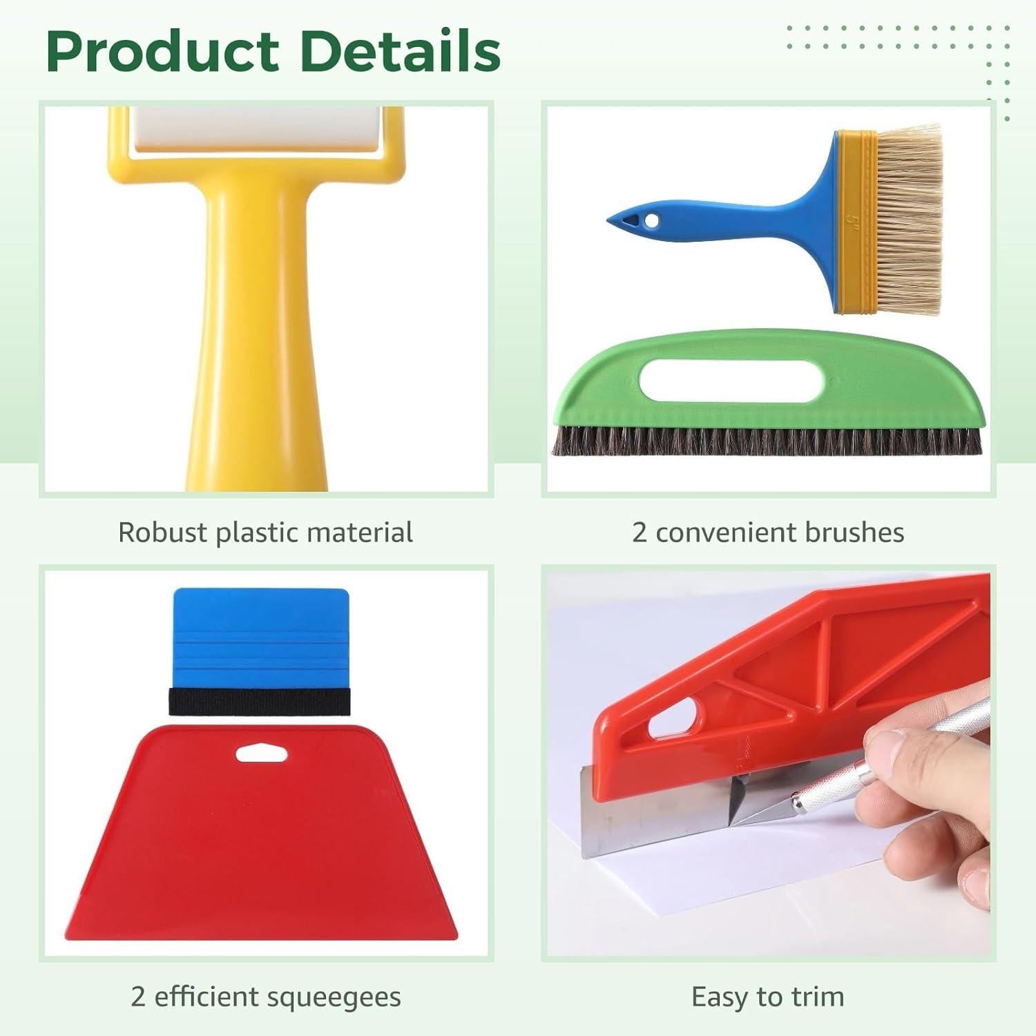 13-Piece Wallpaper Tool Kit, Includes Squeegee, Seam Roller, Brush, Measuring Tape, Cutter & 5 Replacement Blades For Crafting & Vinyl Films