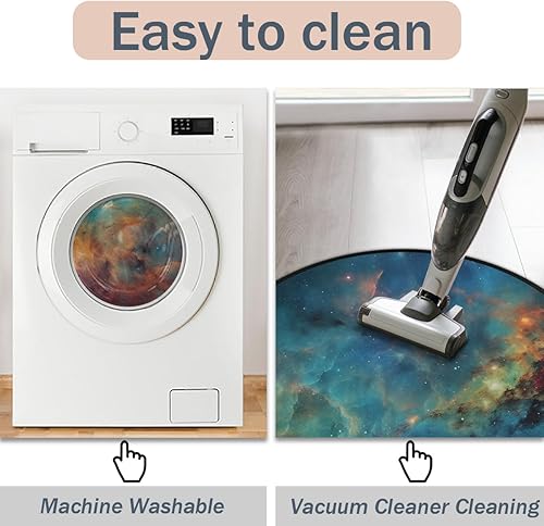 Miniatura 5 de Alfombra redonda de nebulosa arcoíris de 5 pies, alfombra redonda de área redonda de galaxia colorida y estrella, antideslizante, alfombra circular