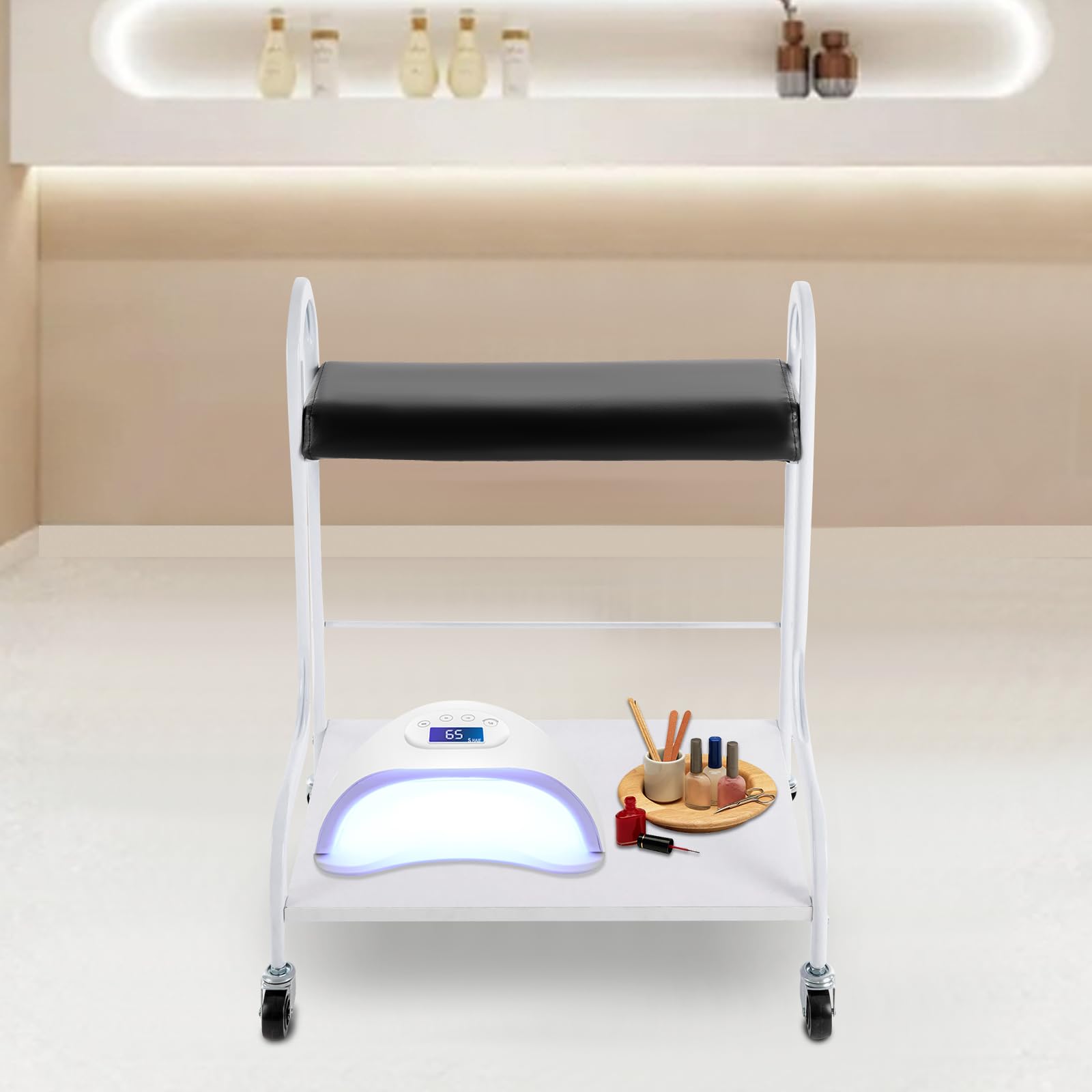 Carrito de salón de belleza con ruedas para uñas o pies, baño, spa, portátil, manicura, reposapiés con ruedas para salones de belleza, clínicas médicas, salones de peluquería, baños familiares