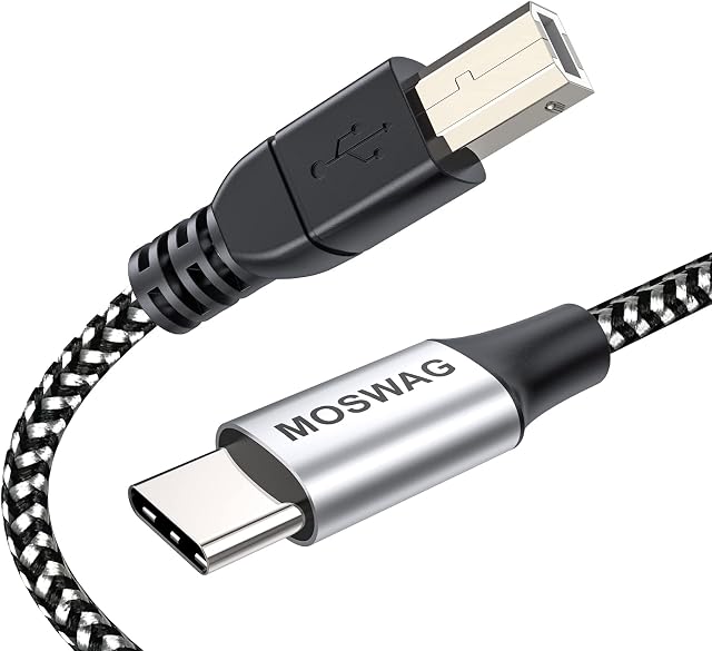 MOSWAG 3.28FT/1M Type C to USB B Cable Nylon Braided USB C Midi Cable Printer Scanner Cord with Metal Connector Compatible with AiO,HP,Canon,Samsung Printers and More