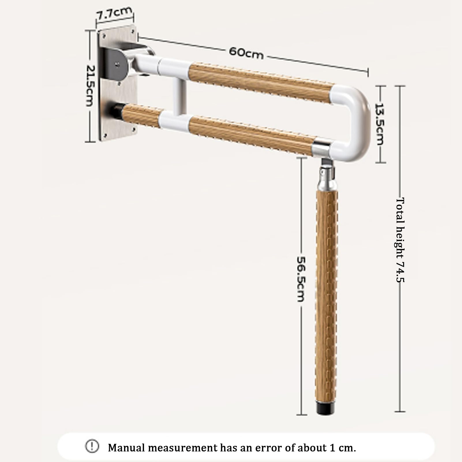 Barra di sostegno ribaltabile con gamba, per bagno e disabili, con impugnatura antiscivolo, in acciaio inox, luminosa, per la doccia, aiuto per la sicurezza, per anziani, donne incinte, disabili