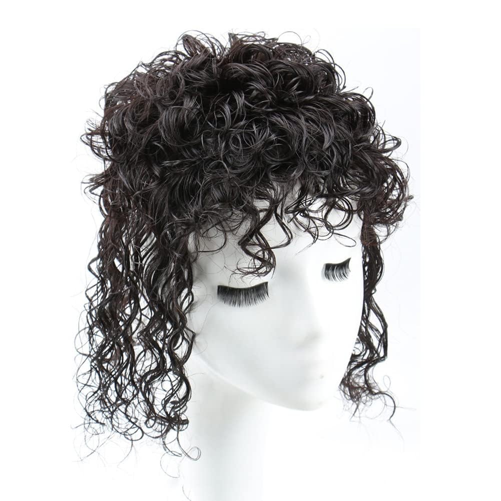 Curly Wavy Topper With Fluffy Bangs Human Hair Topper Hairpiece Replacement Wiglet For Women Thinning Hair (Natural Black,25cm)