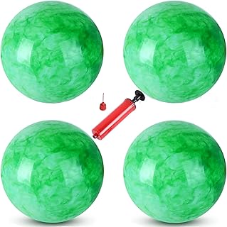 4 Pcs 9 Inch Inflatable Balls for Kids & 1 Hand Pump, Bouncy Balls Beach Ball Kickball Toys Balls for Pets School Playground Ball Indoor/Outdoor Playballs Marbleized Inflatable Bouncing Balls-Green