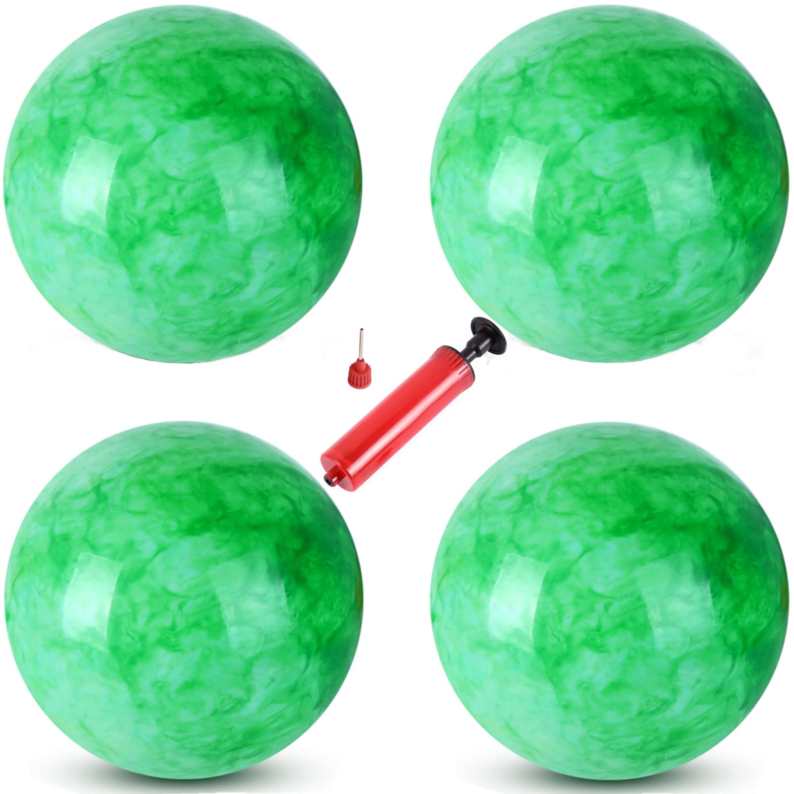 4 Pcs Marbleized Bouncy Balls & 1 Pump 9 Inch Inflatable Sensory Balls Beach Ball Kickball Bouncy Balls School Playground Ball Will Provide Hours of Fun and Entertainment for You and Your Family