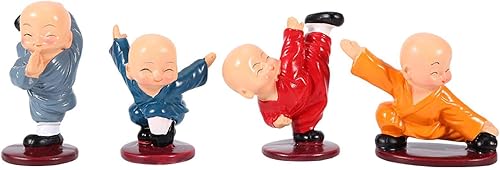 Decoraciones de tablero de instrumentos, 4 piezas de estatua de monje pequeño Kungfu, escultura de resina, decoración del hogar, oficina,