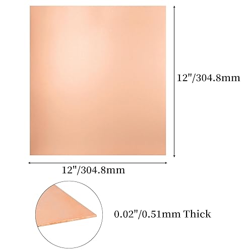 Miniatura 2 de BELLA BAYS 6 piezas de calibre 24 (0.020in) de grosor, 12 x 12 pulgadas, 99.9% + lámina de cobre puro, placas de cobre adjuntas con película, sin