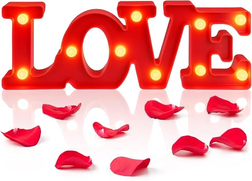 Love Sign LED Valentines Letters Shaped Lights - Marquee Light Up Decorations for Romantic Valentine's Day Special Night, Neon for Propose Marriage Wedding Anniversary Honeymoon Home Decors (Red)
