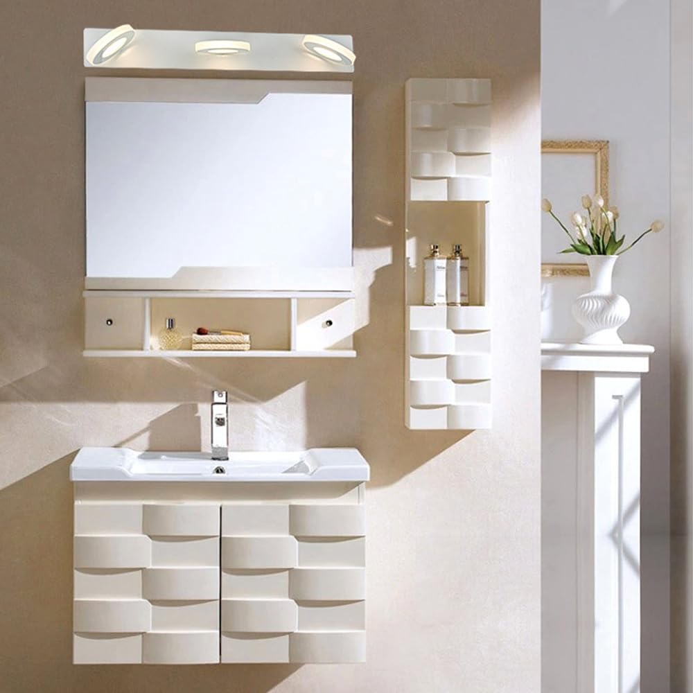 Mengjay Lámparas de Pared Led Interior,Apliques Espejo de Baño 3000k/4000K/6000K,Moderna Blanco Luz de Pared para Dormitorio Salón Cocina Pasillo Cabecera Baño (3 Luces)