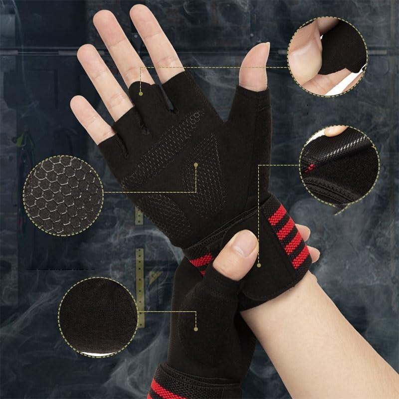 Power Training Fitness Nylon Gloves Prevent Calluses Half Finger Wrist Guard Integrated