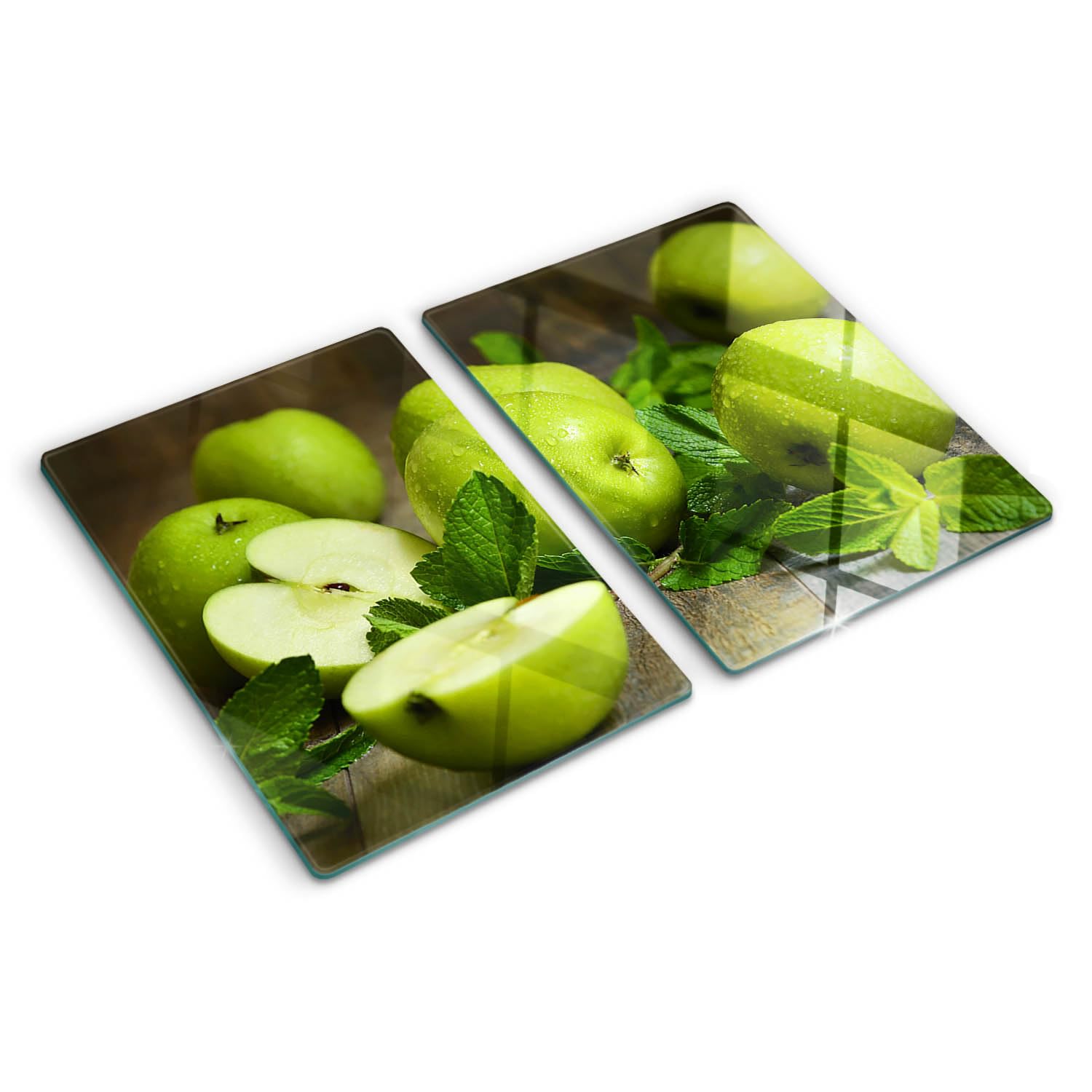 Planche à découper 2x40x52cm en verre trempé aux motifs de pommes vertes