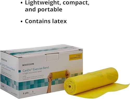 Miniatura 4 de McKesson CanDo - Rollo de banda de resistencia extra ligera amarilla para ejercicios en casa, terapia física, rehabilitación, estiramiento y