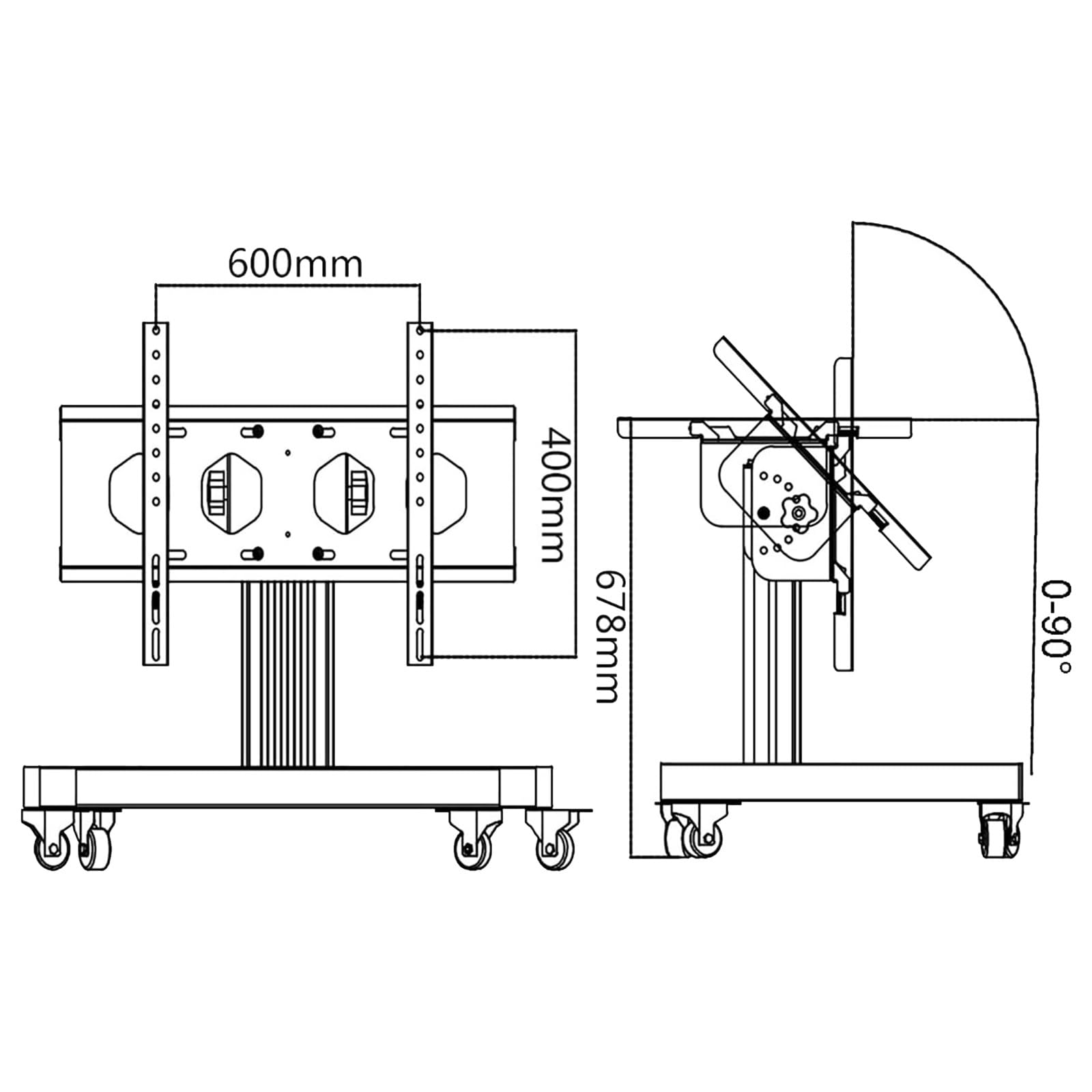 Supporto TV da pavimento con ruote - Carrello TV mobile con ruote, per TV LCD LED a schermo piatto/curvo da 32-60 pollici, la spaziatura dei fori a sinistra e a des,