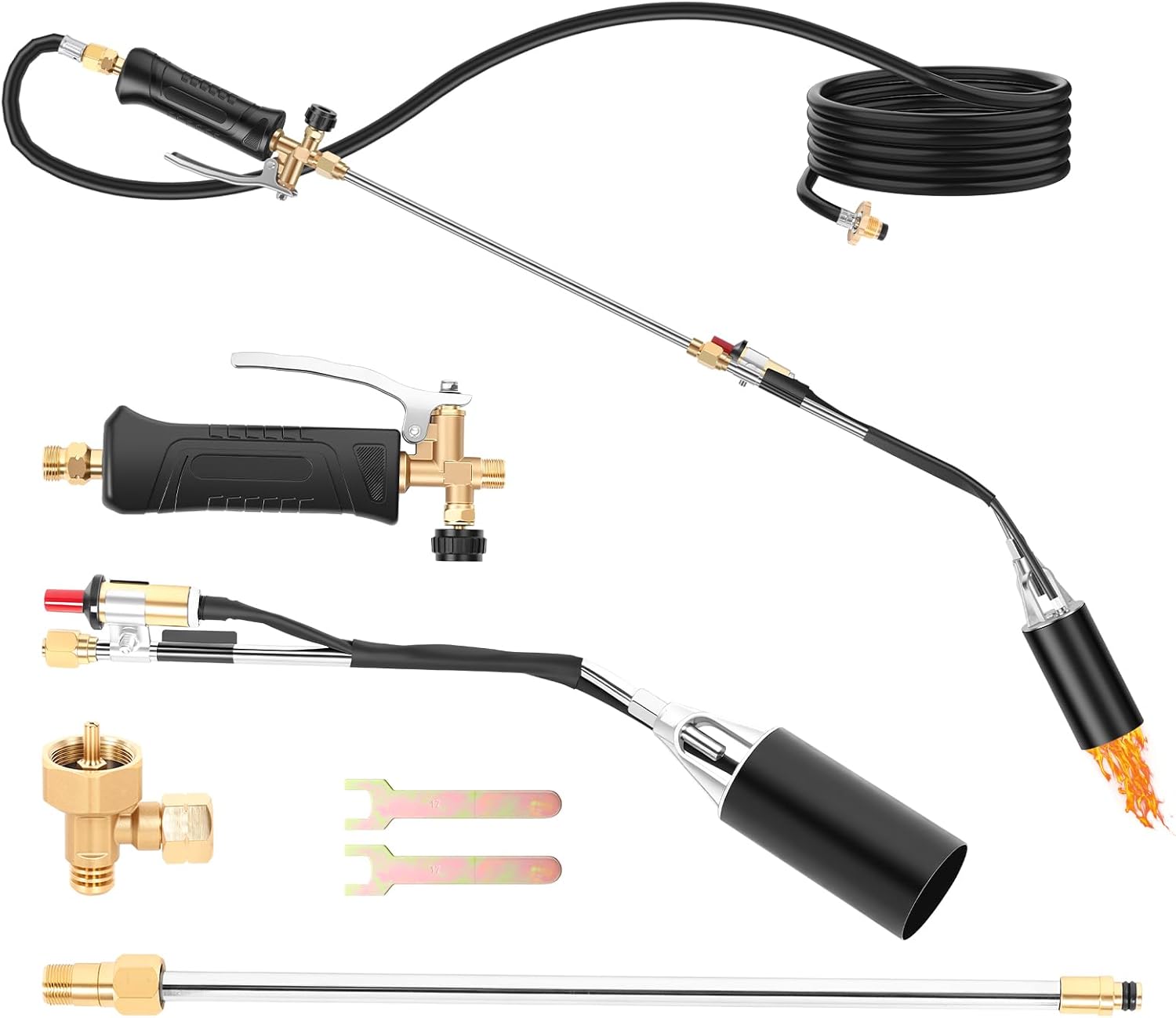Propane Torch Kit Heavy Duty Weed Burner, Self-Igniting Flame Thrower with 10-ft Hose for Garden Weed, Roof Asphalt Work, Snow &Ice Removal