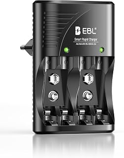 EBL Universal Direct Battery Charger, for AA/AAA and 9V Rechargeable Batteries, 6802 Charger for AA AAA NI-MH and 9V Rechargeable Batteries with LED Indicator, AC Adapter 100-240V