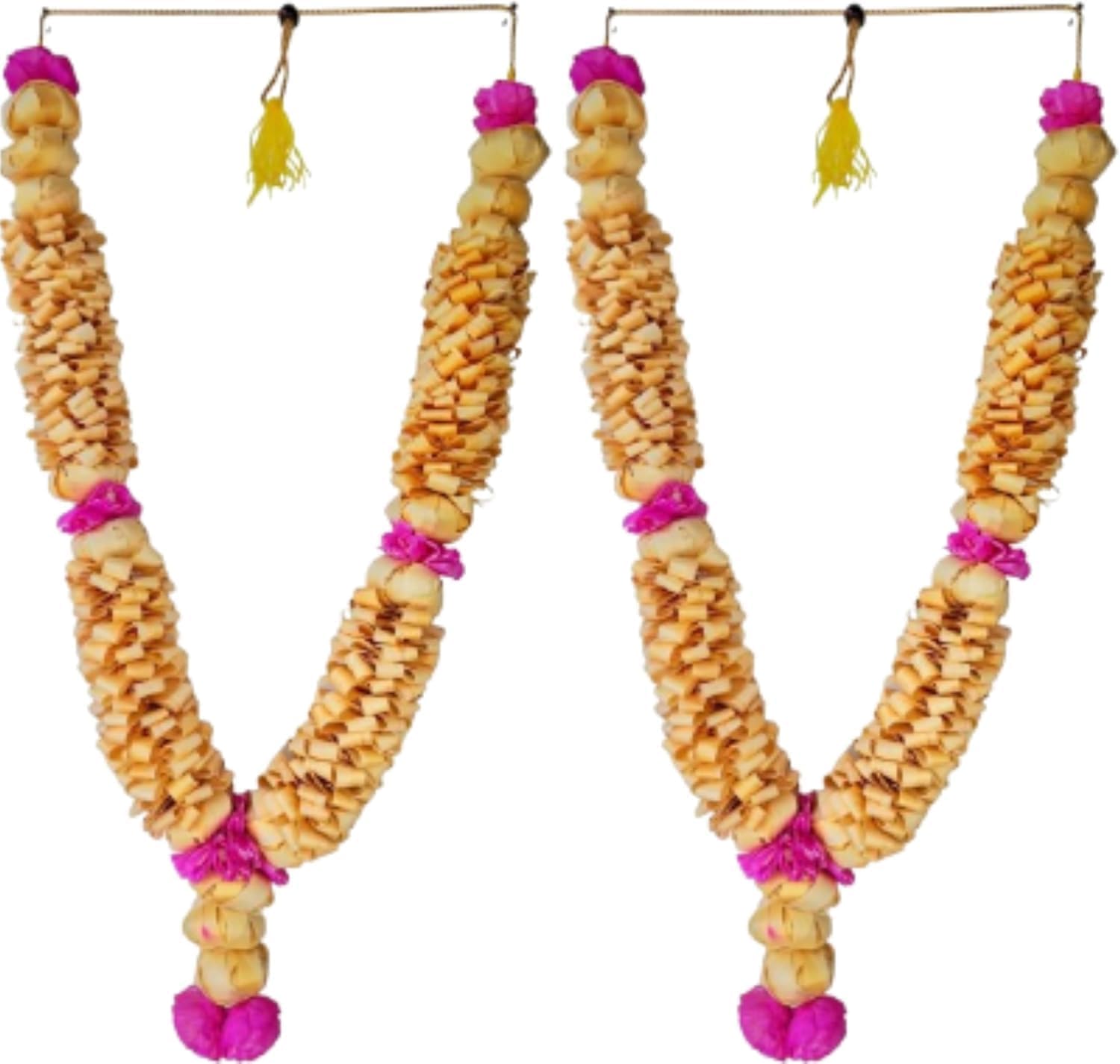 Sandalwood Processed Photo Frame Mala | Chandan Scented Wooden Chaal | Wooden Garland | Traditional Mala for God, Ancestors and Pitra, Pooja Room (18 Inch/45cm) 2 Ghar (Pack of 2)