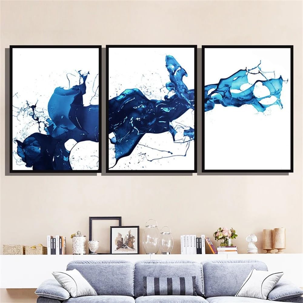 WUHBCZ Canvas Paints-Watercolour Blue Paint Abstract Art Canvas Paintings Posters And Prints Wall Pictures Artwork for Living Office Room Home Decor-60 * 70cm/3PCS (No Frame)