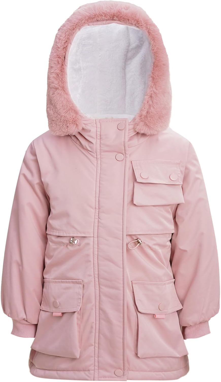 FEESHOW Kids Girls Warm Winter Hooded Parka Coat Zipper Puffer Down Jacket Overcoat Faux Fur Lined Outwear
