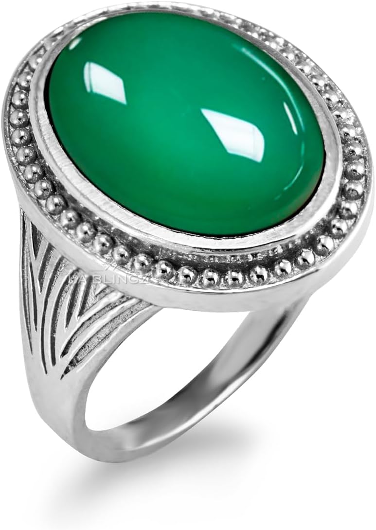 LA BLINGZ Sterling Silver Oval Cabochon Customizable Gemstone Ring