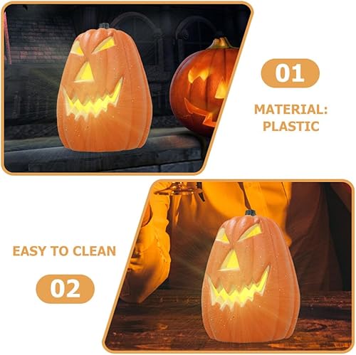 Miniatura 7 de Happyyami Calabazas de plástico con luces espeluznantes, 2 calabazas iluminadas para exteriores e interiores, decoraciones de calabaza de Halloween,