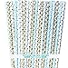 Outside the Box Papers Light Blue and Gold Damask and Polka Dot Paper Straws 7.75 Inches 100 Pack Light Blue, Gold, White