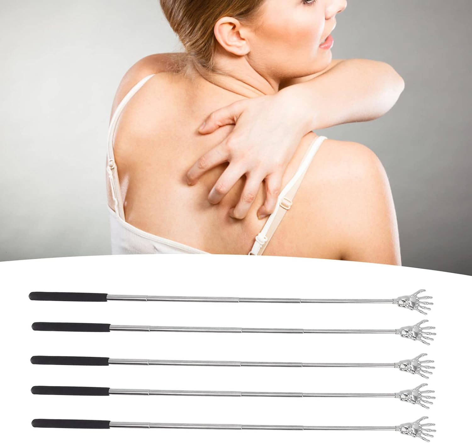 5-Pack Extendable Back Scratcher, Back Scratcher, Telescopic Back Scratcher, Extendable Handle, Stainless Steel Extendable Massage Tool with Anti-Slip Grip for Universal Relief