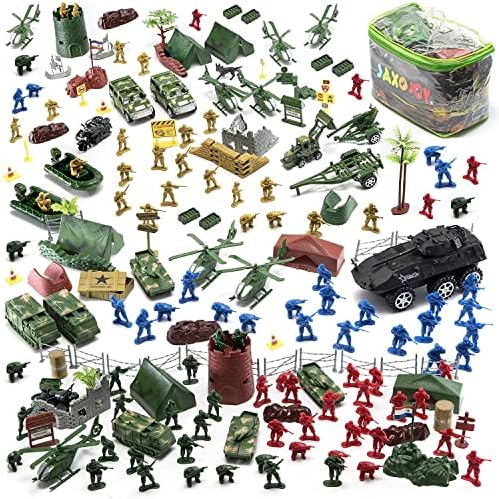 JaxoJoy 200-Piece Army Toys Military Set, Includes: Army Men, Vehicles, Aircraft , Boats, Base & More, Army Guys Toys for Boys, Toy Soldiers, Toy Military Vechicles & Accessories