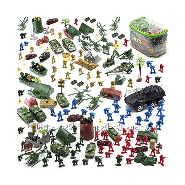 JaxoJoy 200-Piece Army Men Military Set - Cool Mini Action Figure Play Set w/Soldiers, Vehicles, Aircraft & Boats - Pretend WWII Army Base & Military Toy Figurines for Boys