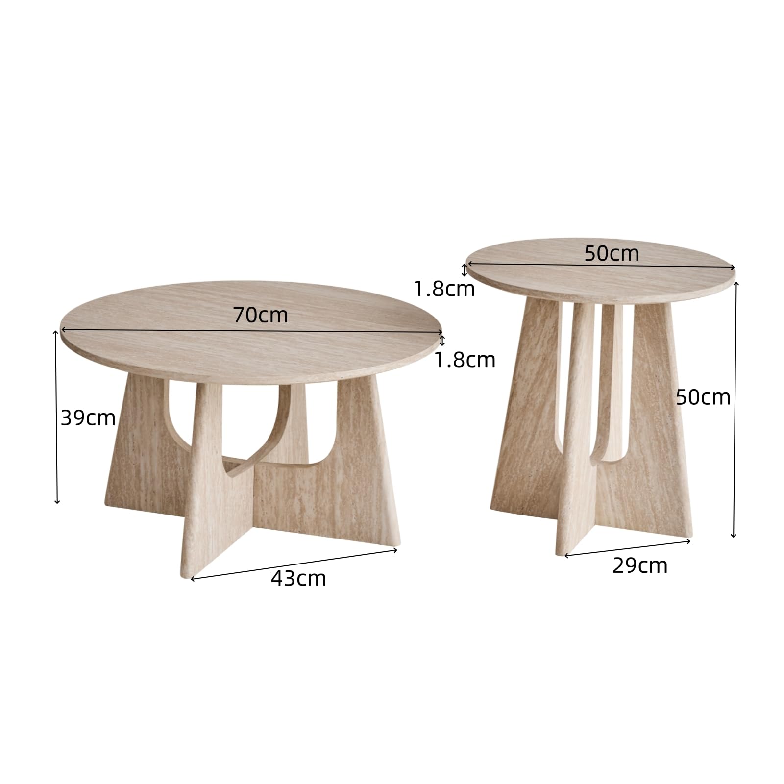 GrandCA HOME Lot de 2 Table Basse Ronde, Table D'appoint de Salon de Style Minimaliste Moderne, Matériau en Panneaux de Fibres de Densité Moyenne, Convient pour Le Salon, La Chambre à Coucher - Beige