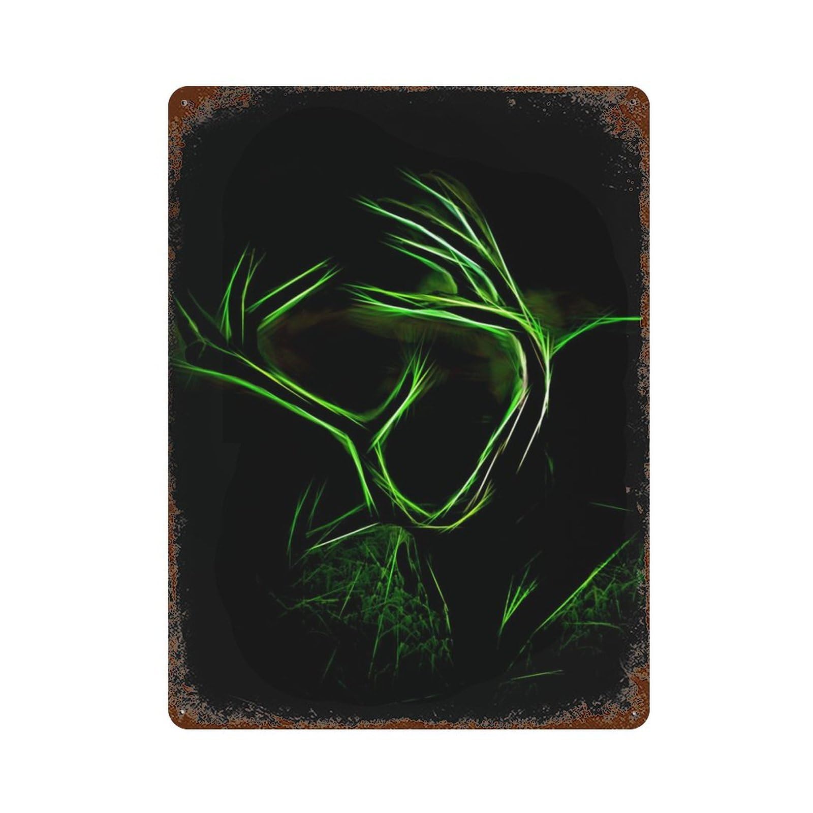 Deer Fractal Weathered Tin Sign 15.7"x11.8", Retro Wall Decor for Pub, Kitchen And Man Cave Decor