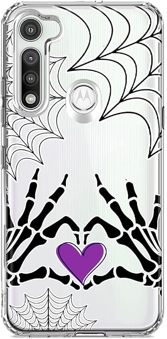 Mundaze - Case for Motorola Moto G Fast Slim Hybrid Shockproof Hard Shell Soft TPU Heavy Duty Protective Phone Cover - Halloween Skeleton Heart Hands Spooky Spider Web